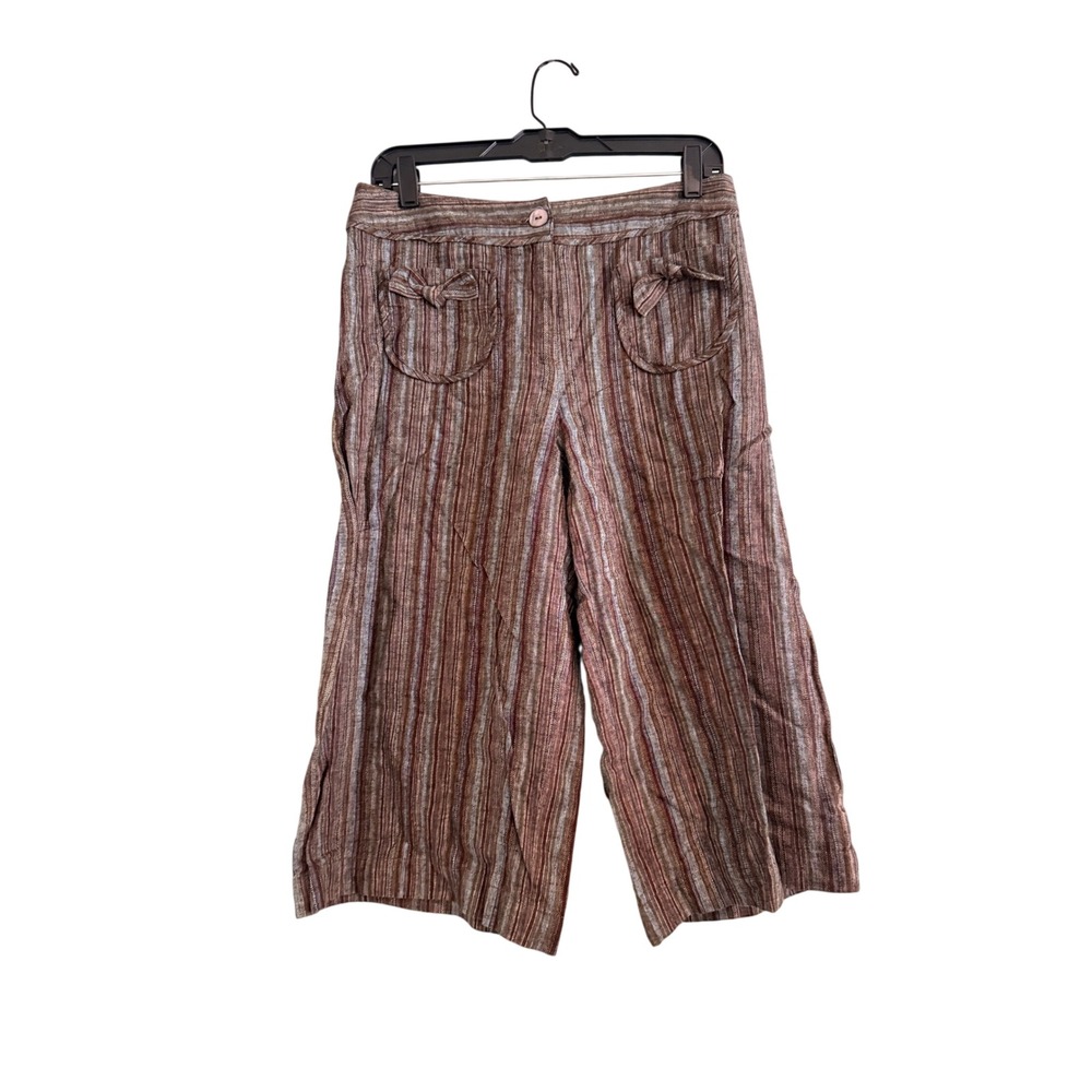 Y2K Two Star Dog Linen Cotton Striped Cropped Wide Leg Pants Bow Pockets